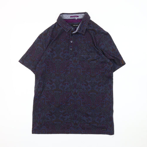 Guide London Men's Blue Paisley Polo Shirt M