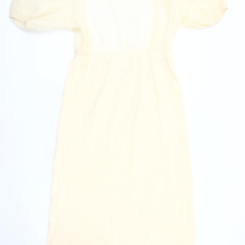 Zara Women’s Ivory Midi Dress, Size 12, Puff Sleeves