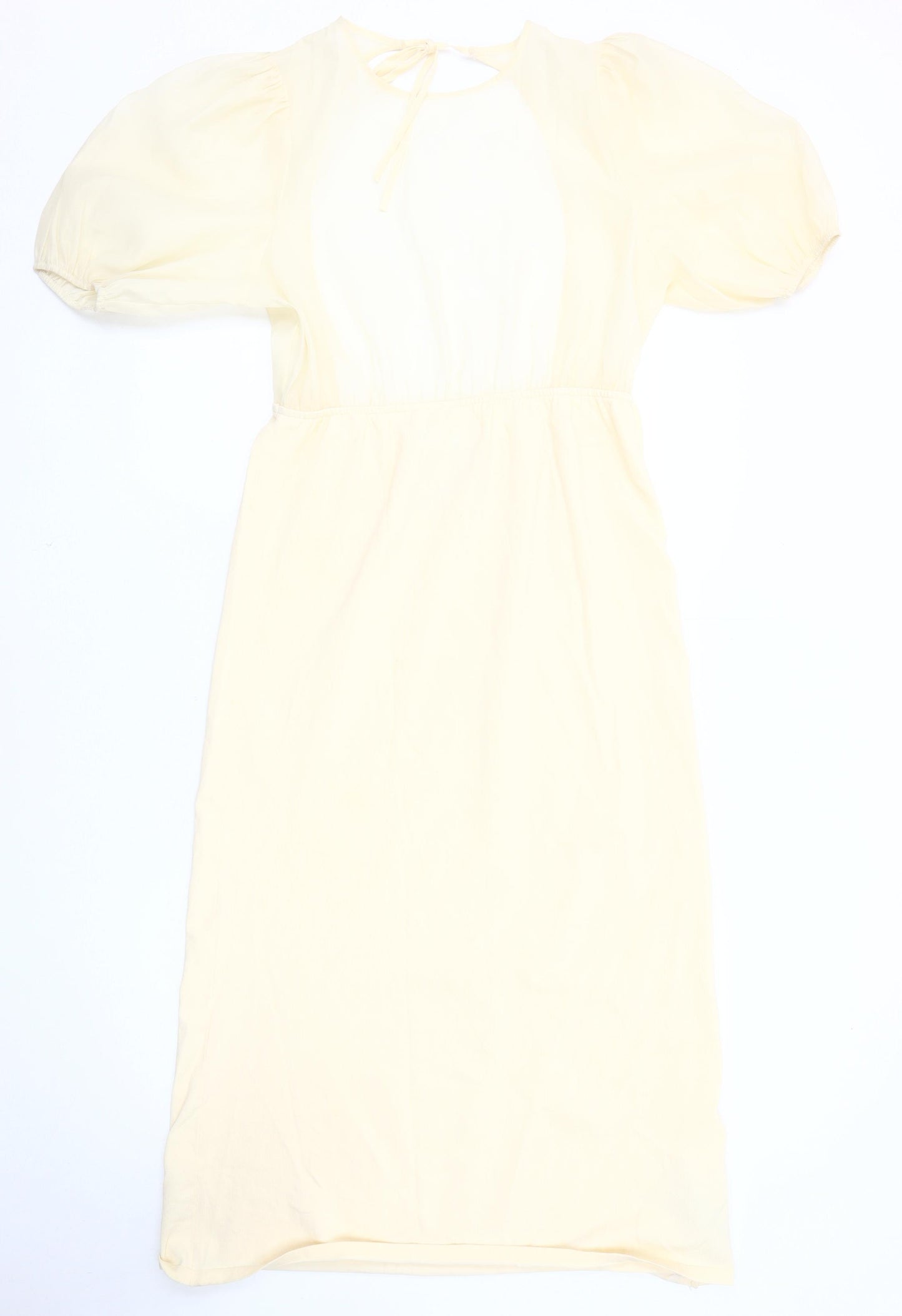 Zara Women’s Ivory Midi Dress, Size 12, Puff Sleeves