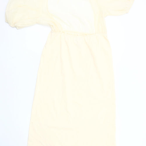 Zara Women’s Ivory Midi Dress, Size 12, Puff Sleeves