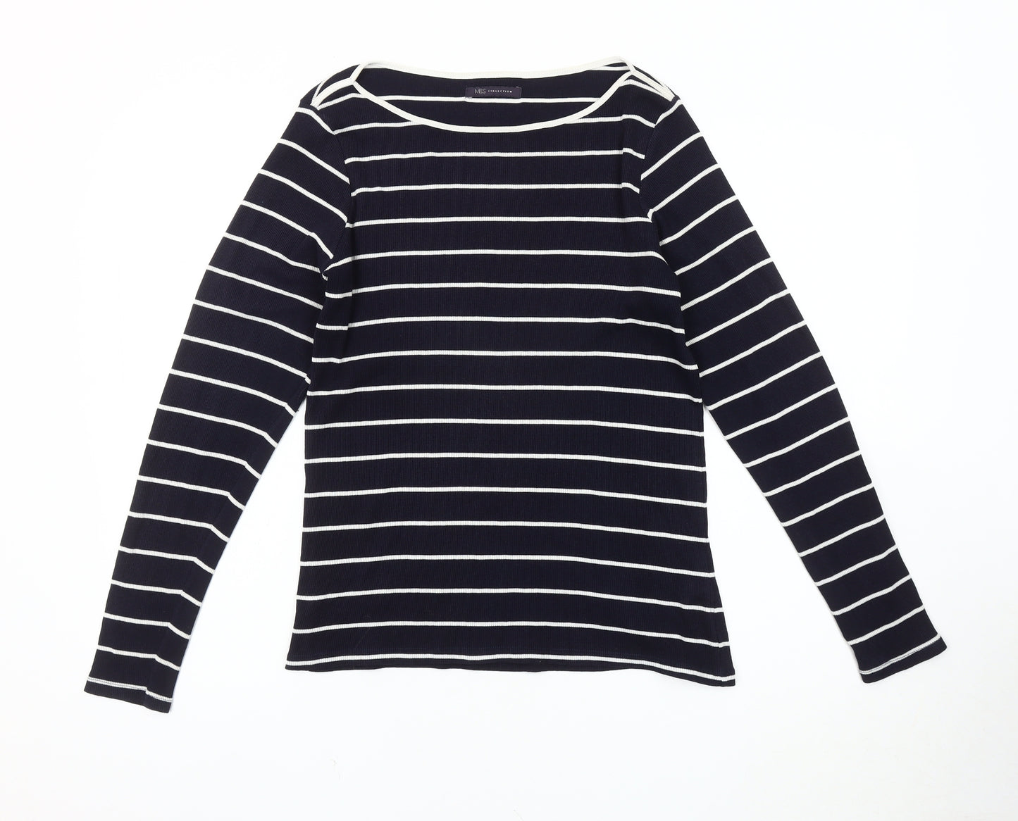 Marks and Spencer Women's Black Striped T-Shirt, Size 14