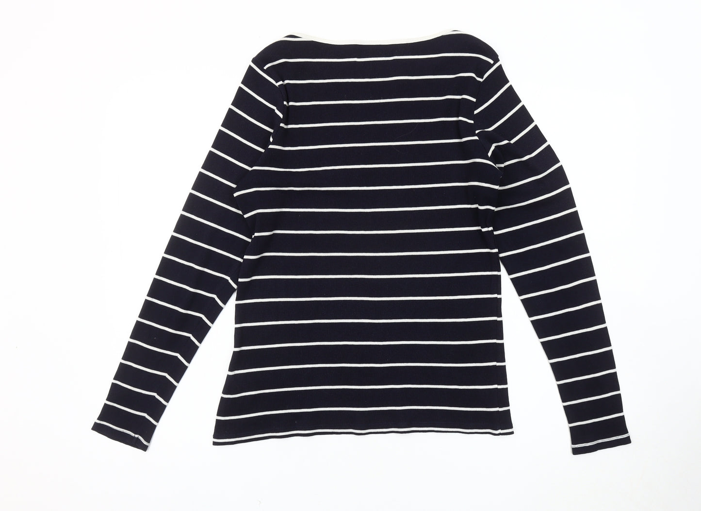 Marks and Spencer Women's Black Striped T-Shirt, Size 14