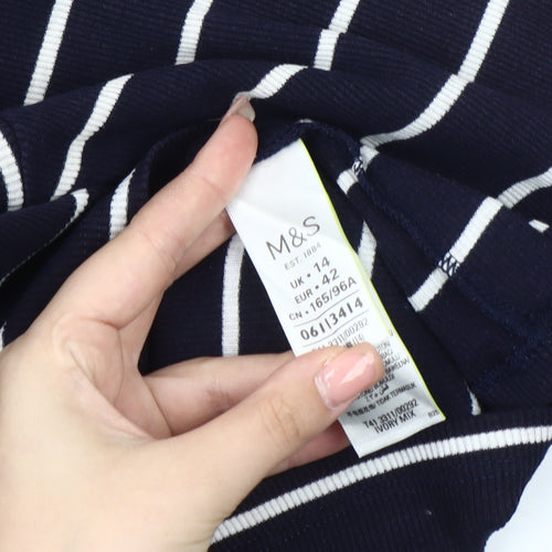 Marks and Spencer Women's Black Striped T-Shirt, Size 14