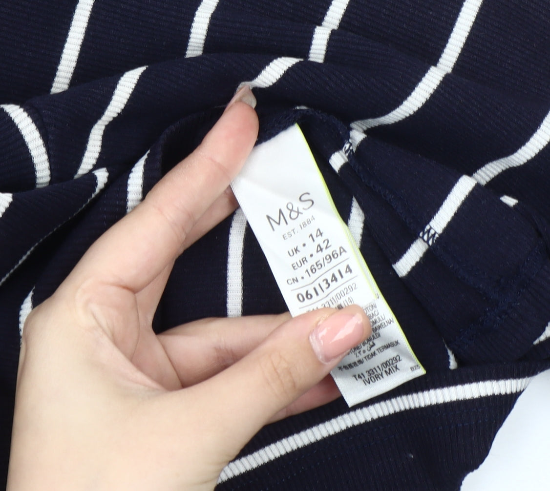 Marks and Spencer Women's Black Striped T-Shirt, Size 14
