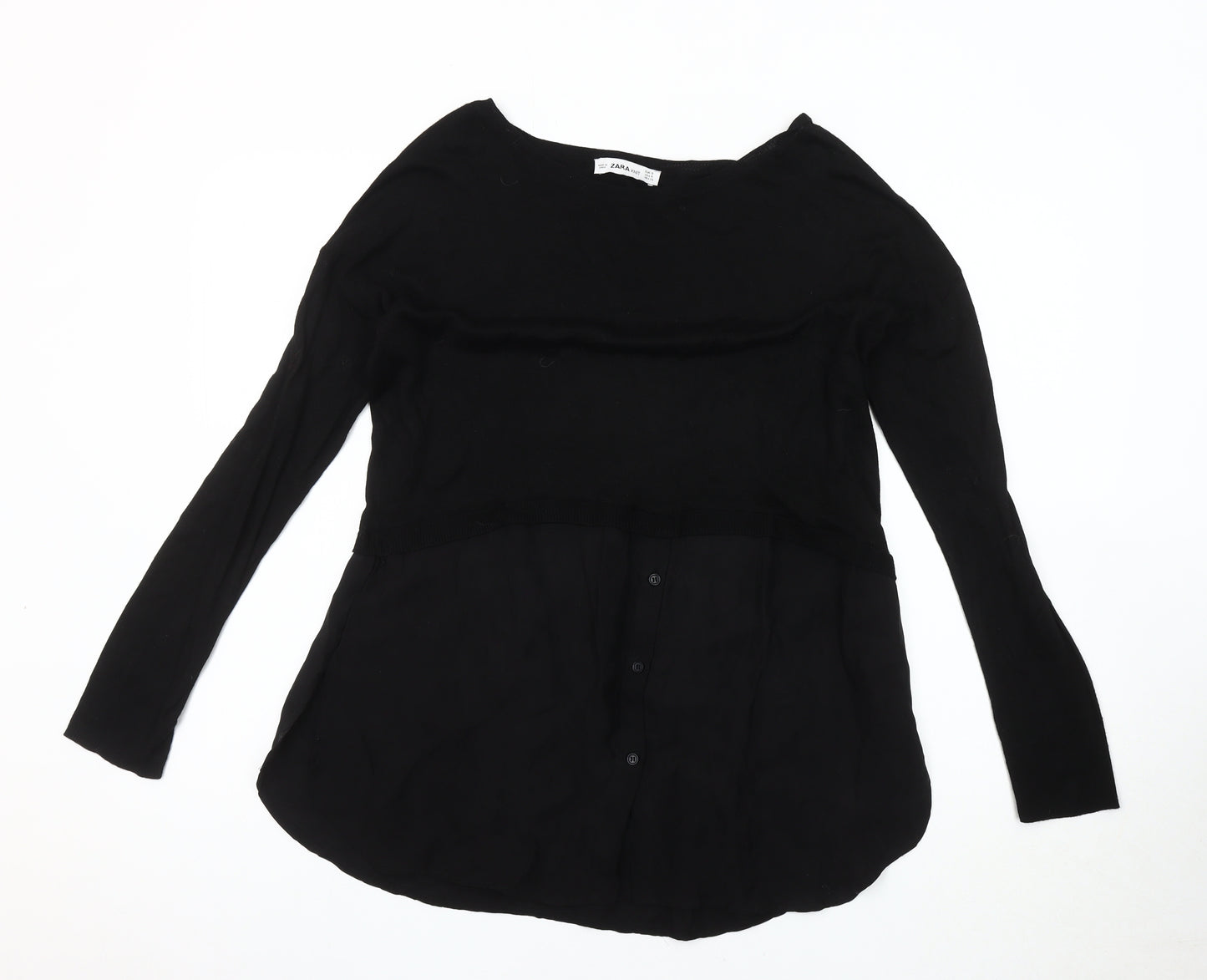 Zara Women's Black Long Sleeve Knit Jumper - Size Small