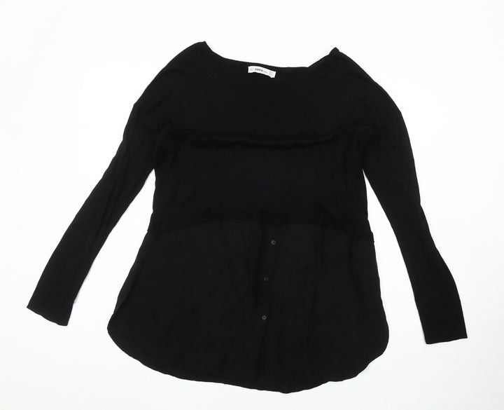 Zara Women's Black Long Sleeve Knit Jumper - Size Small