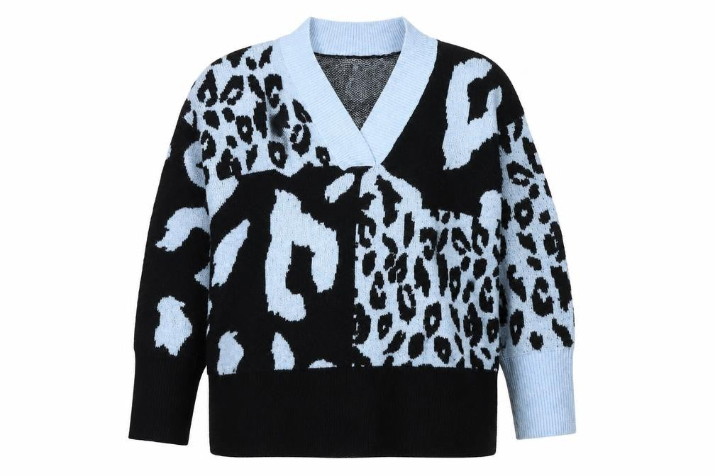 Front view of Next Women's Black Blue Cardigan L, Animal Print