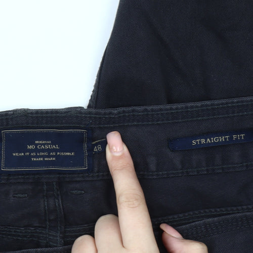 MO Casual Men's Black Trousers, Size 48, Straight Fit