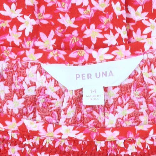 Per Una Women's Red Floral Blouse Size 14