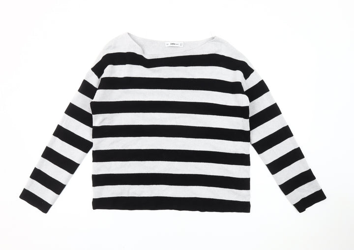 Zara Women's Black Striped Pullover Jumper Size 12