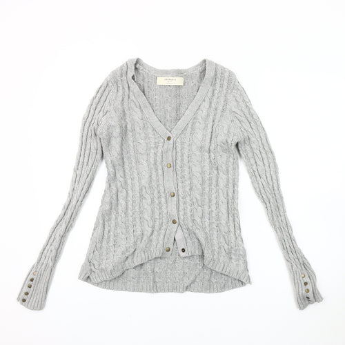 Zara Women's Grey V-Neck Cable-Knit Cardigan
