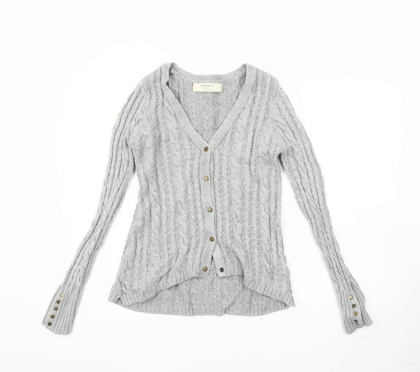 Zara Women's Grey V-Neck Cable-Knit Cardigan