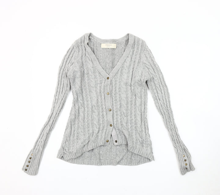 Zara Women's Grey V-Neck Cable-Knit Cardigan