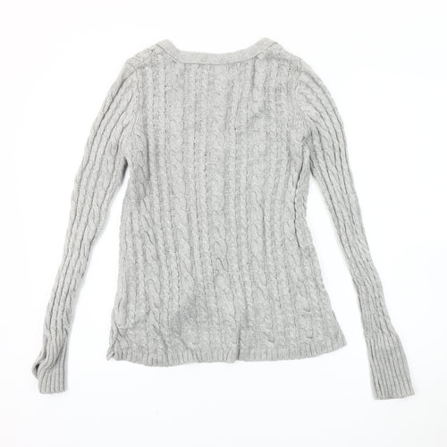 Zara Women's Grey V-Neck Cable-Knit Cardigan