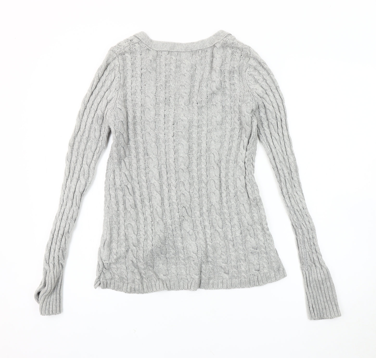 Zara Women's Grey V-Neck Cable-Knit Cardigan