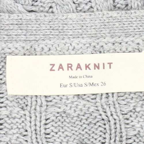 Zara Women's Grey V-Neck Cable-Knit Cardigan