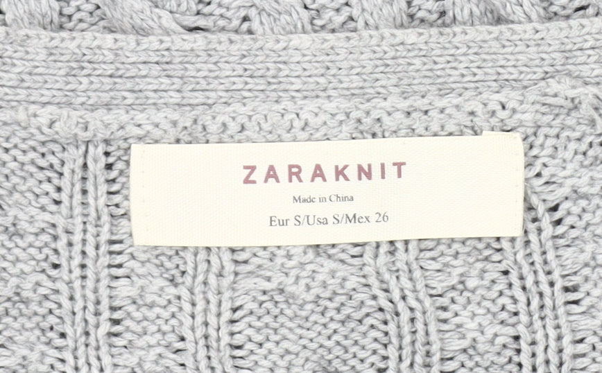 Zara Women's Grey V-Neck Cable-Knit Cardigan