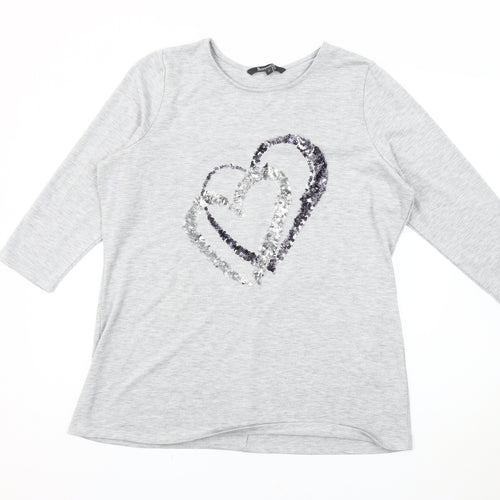Bonmarché Women's Grey Heart Sequin T-Shirt Size 12