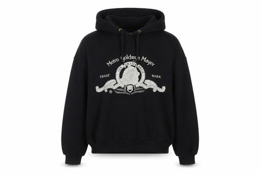 Front view of H&M unisex black pullover hoodie, size 12