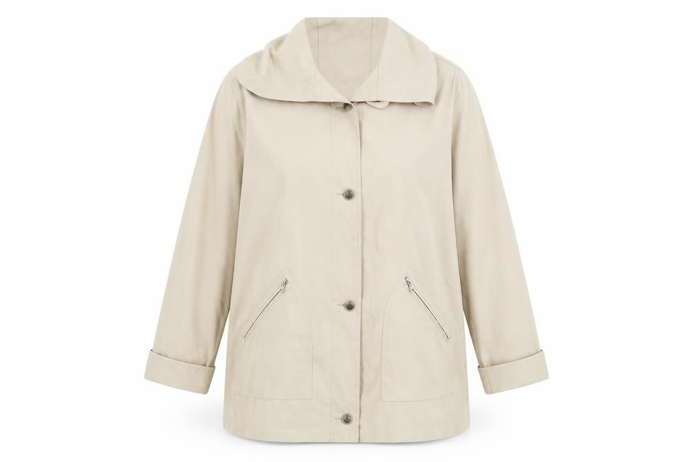 Front view of DANNA Women's Beige Mid-Length Jacket, size 16