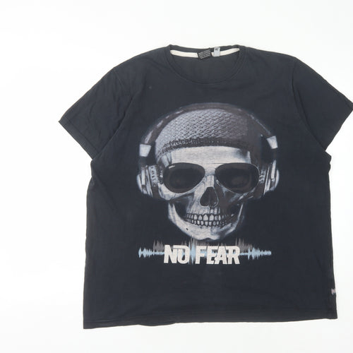 No Fear Men's Black XL Skull Music T-Shirt