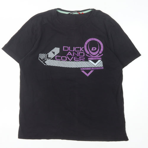 Duck and Cover Men's Black Graphic T-Shirt L