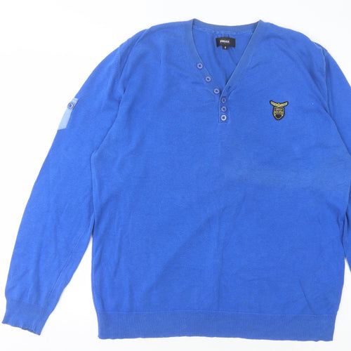 Police Men's Blue Henley Jumper 6XL with Logo Accent