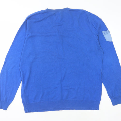 Police Men's Blue Henley Jumper 6XL with Logo Accent