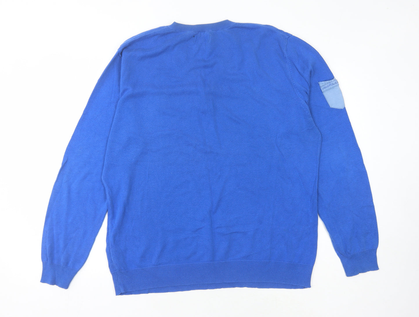 Police Men's Blue Henley Jumper 6XL with Logo Accent