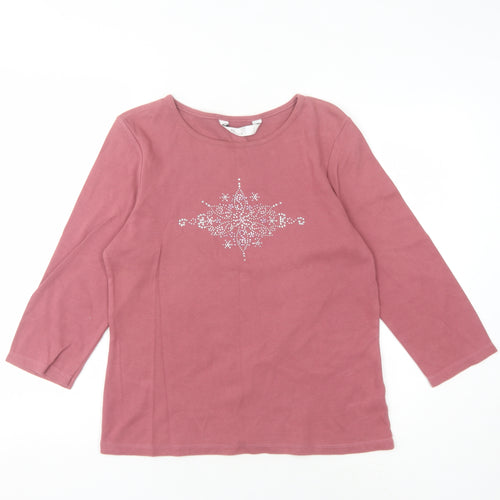 BHS Women's Pink Embroidered 3/4 Sleeve T-Shirt Size 14