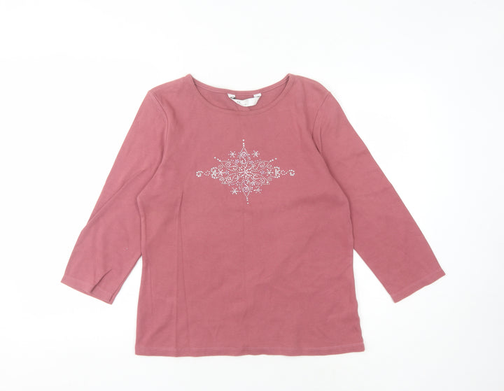 BHS Women's Pink Embroidered 3/4 Sleeve T-Shirt Size 14