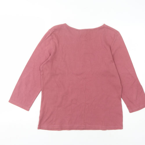 BHS Women's Pink Embroidered 3/4 Sleeve T-Shirt Size 14