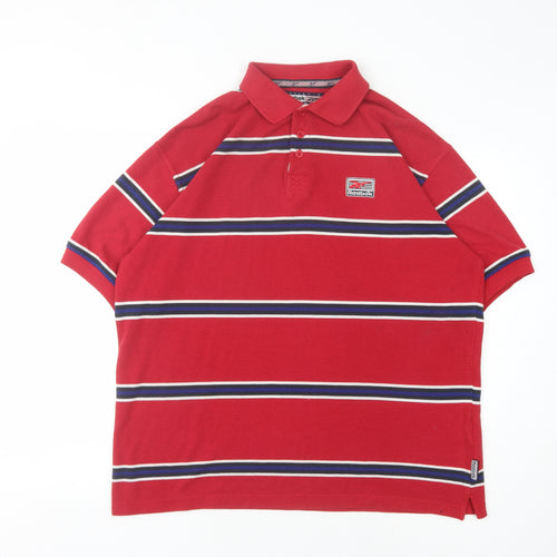 Reebok Men's Red Striped Polo Shirt - Size M