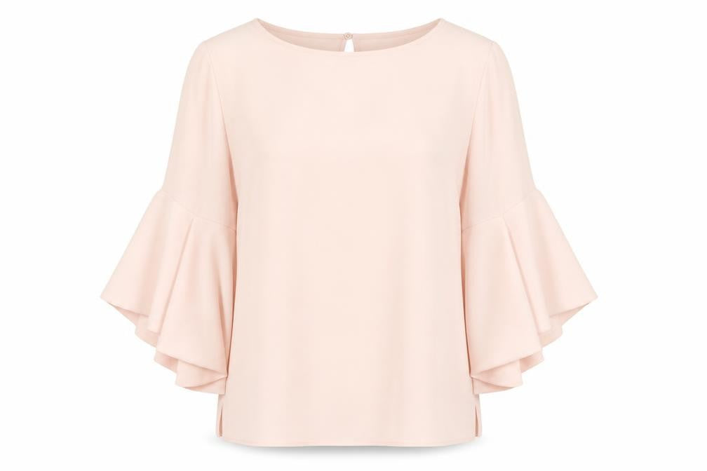 Front view of Coast Women's Pink Flared Sleeve Blouse, size 10
