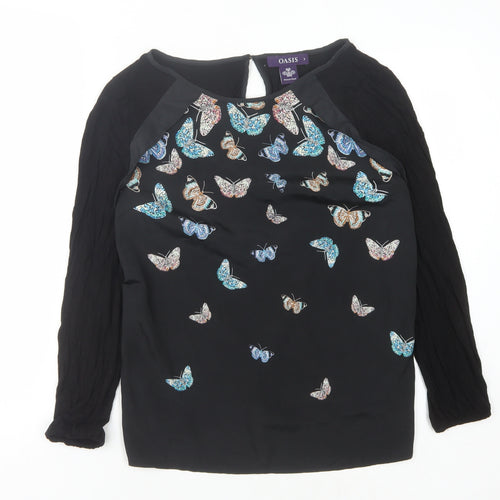 Oasis Women's Black Butterfly Blouse, Size S