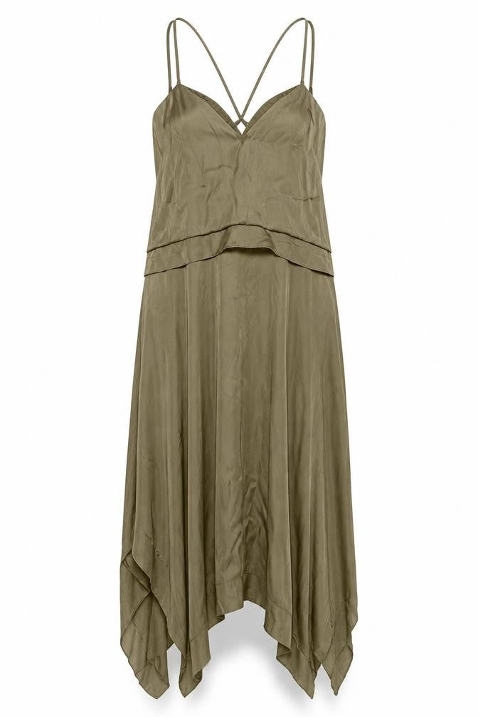 Front view of H&M Women's Brown Strappy Asymmetric Dress