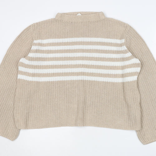 GAP Women Beige Striped Chunky Knit Jumper L