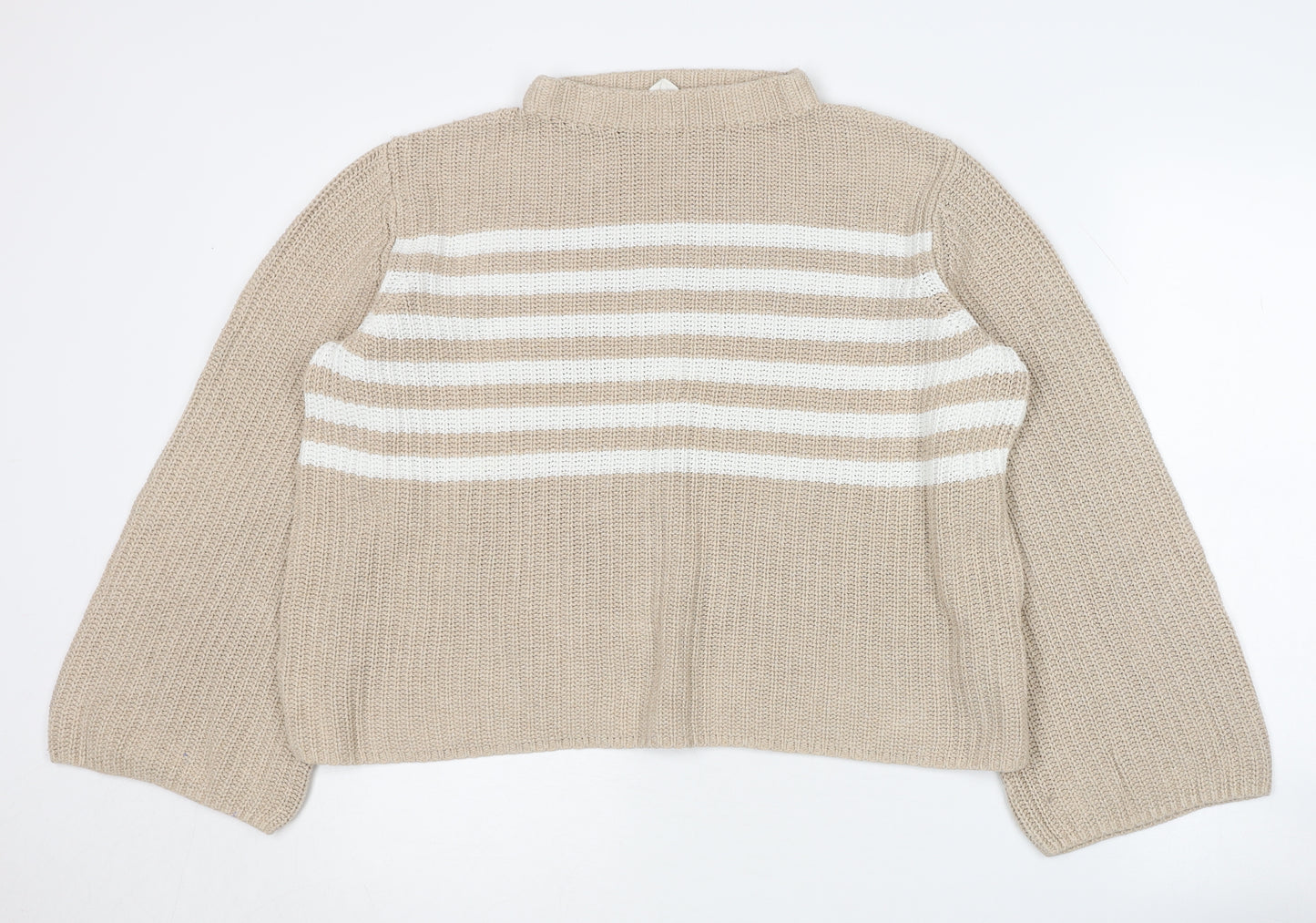 GAP Women Beige Striped Chunky Knit Jumper L