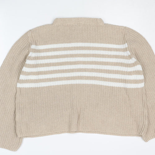 GAP Women Beige Striped Chunky Knit Jumper L