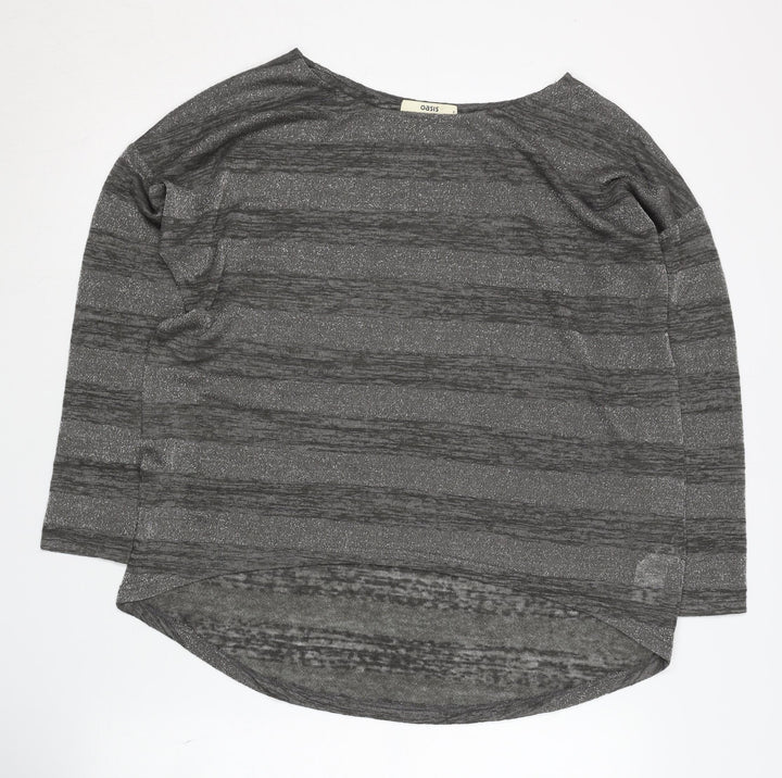 Oasis Women's Grey Striped Pullover Jumper S