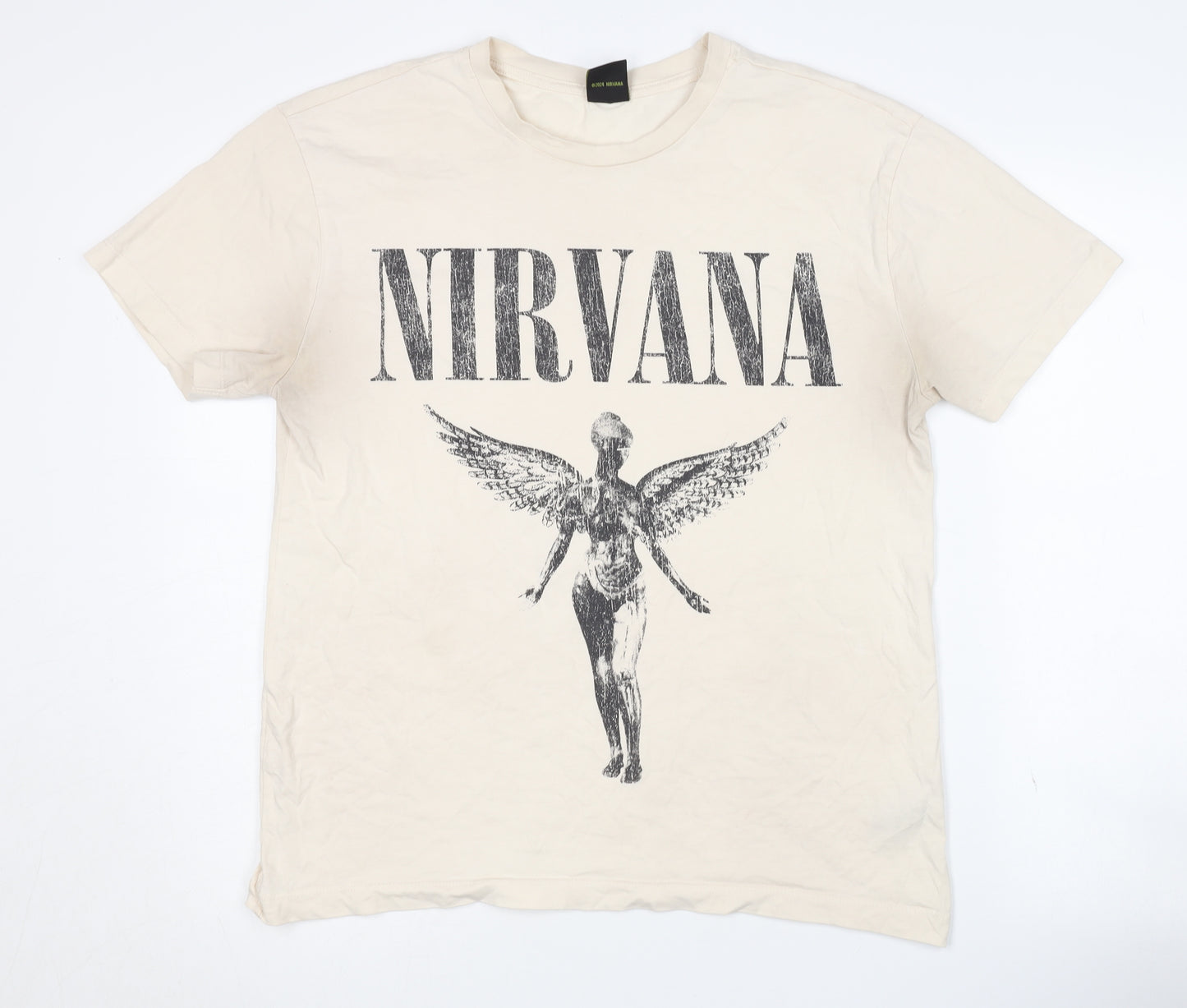 Nirvana Beige Short Sleeve Cotton T-Shirt, S, Music Lover's Essential
