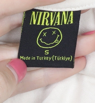 Nirvana Beige Short Sleeve Cotton T-Shirt, S, Music Lover's Essential