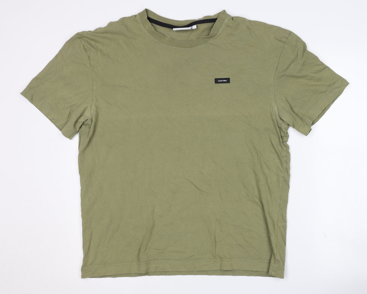Calvin Klein Men's Green Crew Neck T-Shirt - L