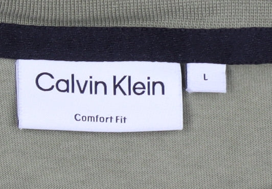 Calvin Klein Men's Green Crew Neck T-Shirt - L