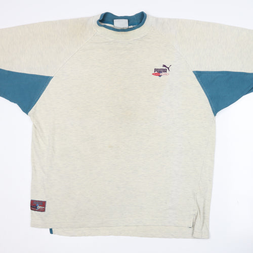 Puma Men's Beige Blue Colourblock T-Shirt L