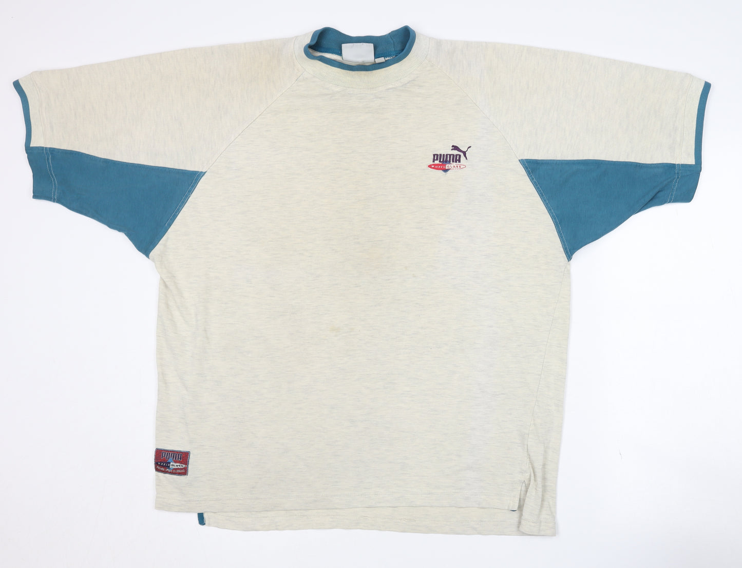 Puma Men's Beige Blue Colourblock T-Shirt L