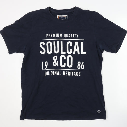 SoulCal & Co Men's Blue Graphic T-Shirt - Size L