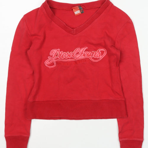Diesel Girls Red V-Neck Logo Sweatshirt Size M