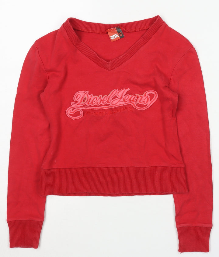 Diesel Girls Red V-Neck Logo Sweatshirt Size M