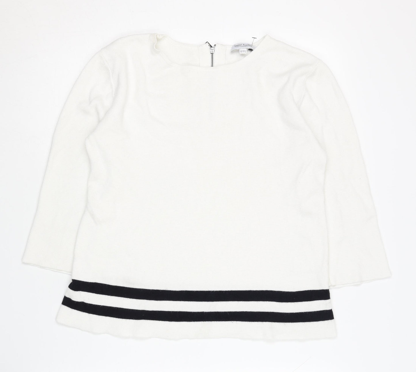 Great Plains Women's White Jumper Size 10 with Zip Detail